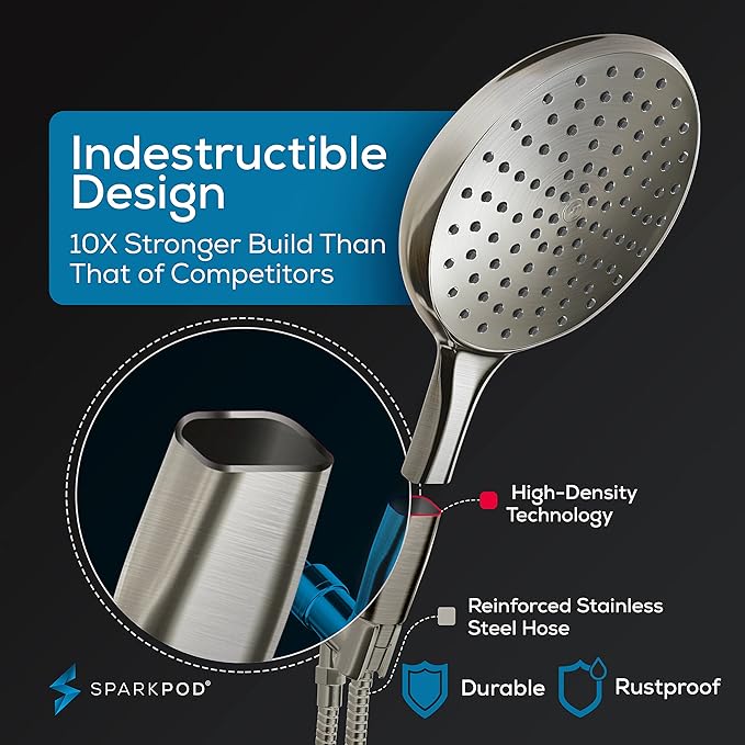 SparkPod 6-Inch High Pressure Handheld Shower Head with Hose - Elegant Brushed Nickel
