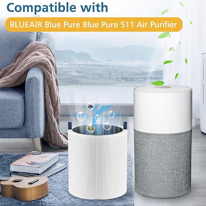 2-pack 511 Replacement Filter, Compatible with Blue Air Blue Pure 511 Air Purifier, True H13 HEPA Filters, and Activated Carbon Filter