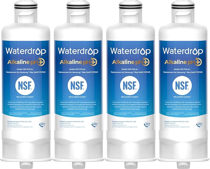 Waterdrop Alkaline DA97-17376B Water Filter, Enhances pH, Replacement for HAF-QIN/EXP, DA97-08006C, RF28R7201SR, RF28R7351SG, WD-F45-AL, 4 Filters