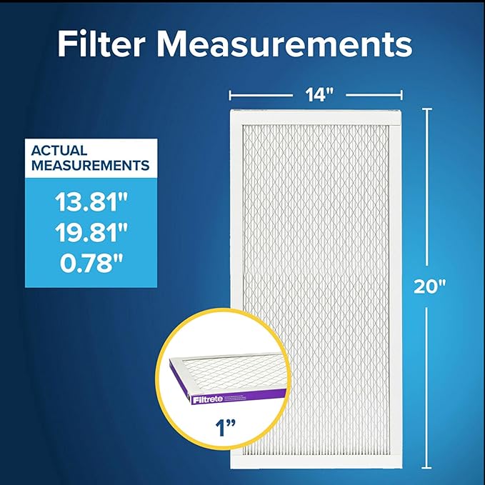 Filtrete 14x20x1 AC Furnace Air Filter, MERV 12, MPR 1500, CERTIFIED asthma & allergy friendly, 3 Month Pleated 1-Inch Electrostatic Air Cleaning Filter, 2-Pack (Actual Size 13.81x19.81x0.78 in)