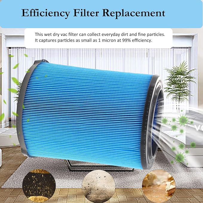 VF5000 3-Layer Pleated Vacuum Filter Compatible with Ridgid Shop Vac 6-20 Gallon Wet Dry Vacuums, Fine Dust Replacement Filter for Rigid WD1450 WD0970 WD1270 WD09700 WD06700 WD1680 WD1851 RV2400A