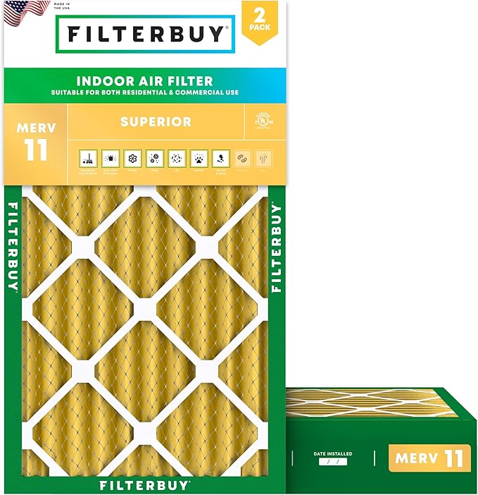 Filterbuy 14x25x4 Air Filter MERV 11 (MPR 1200) Allergen Defense Replacement (2-Pack), Electrostatic Pleated HVAC AC Furnace Filters, Made in USA (Actual Size: 13.88 x 24.88 x 3.63)