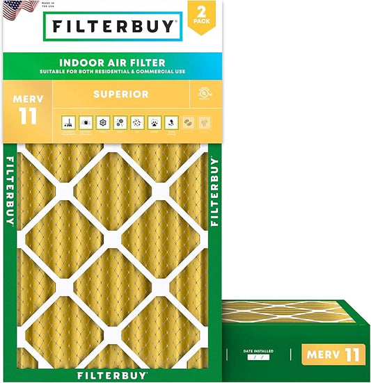 Filterbuy 12x20x4 Air Filter MERV 11 (MPR 1200) Allergen Defense Replacement (2-Pack), Electrostatic Pleated HVAC AC Furnace Filters, Made in USA (Actual Size: 11.50 x 19.50 x 3.63)