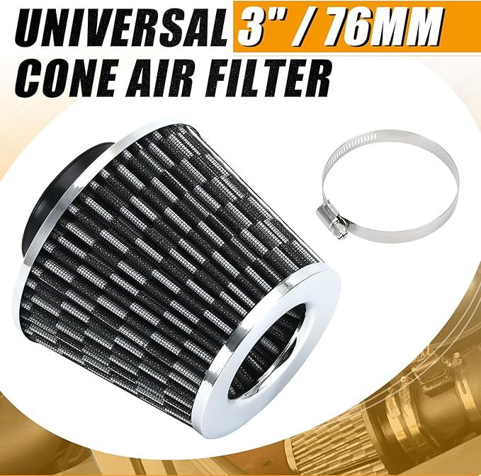 PTNHZ Universal Carbon Fiber 3" 76mm High Flow Cold Air Intake Cone Air Filter Power Intake Air Inlet System Air Cleaner