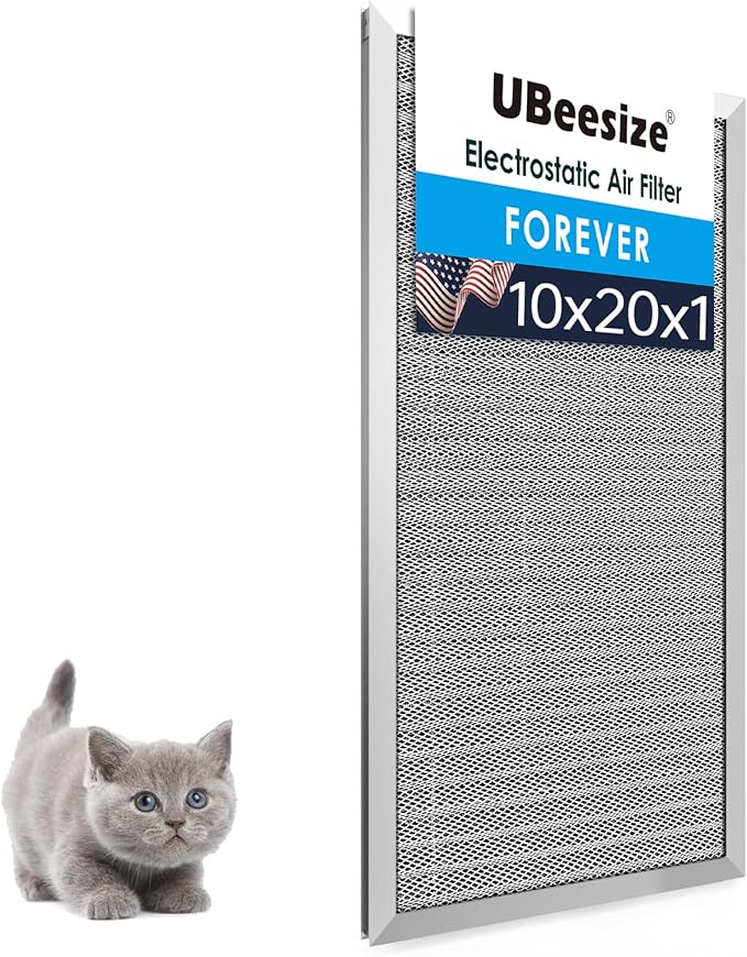 UBeesize Reusable 10x20x1 Air Filter Electrostatic HVAC AC Furnace Filter,MERV 8,Washable,Lasts a Lifetime,Permanent Air Filter,Breathe Fresher,Home And Office(Actual Size:9.48x19.64x0.82Inch)