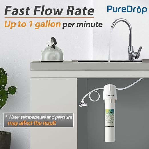 UC15 Under Sink Water Filter, 23K Gallons Capacity Water Filtration System, Direct Connect to Kitchen Sink Faucet, Drinking Water Filter Reduces Chlorine