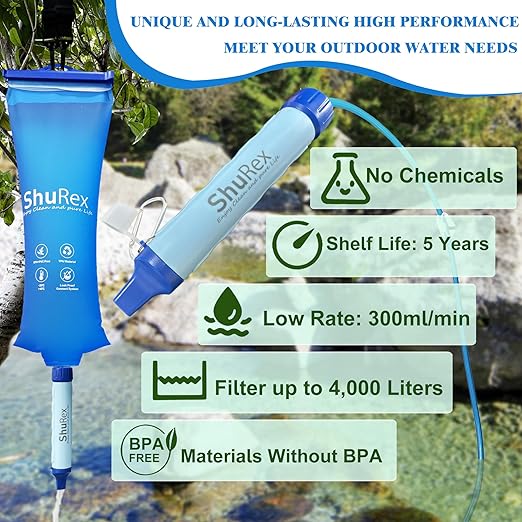 Gravity Fed Water Filtration System with Adjustable Tree Strap, Gravity Bag with Filter Straw, Water Purifier Survival for Travel, Backpacking, and Emergency Preparedness (3L)