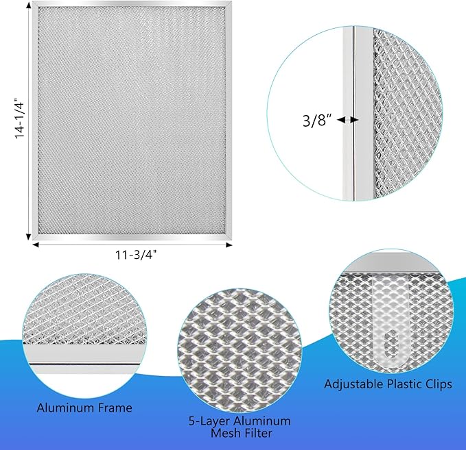 2 Pack-BPS1FA30 Range Hood Filter-11-3/4" x 14-1/4" x 3/8" -Aluminum Mesh Filter-Exact Fit Bro.an QS1 30" Nu.tone WS1 QS2 Range Hood Replaces 99010299 BPS2FA30 99010305 S99010305 AP3378953 by Keyteam