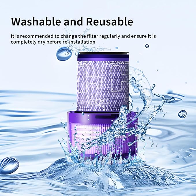 keluke V11 Filter Replacement for Dyson V11 Torque Drive, V11 Animal V11 Complete V11 Extra V15 Detect Submarine Vacuums, Replace Part # 970013-02, 1 Pack Filter and 1 Clean Brush, Purple, LX-V11-1P