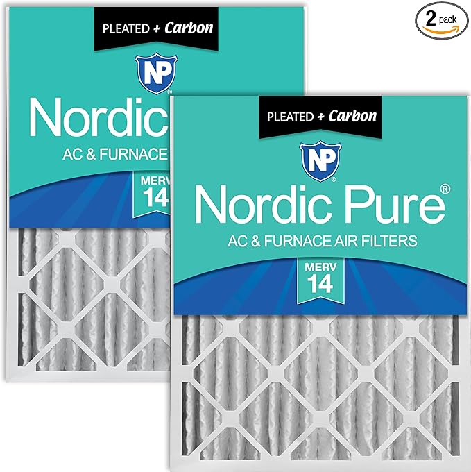 Nordic Pure 16x25x4 (15_1/2 x 24_1/2 x 3_5/8) Pleated Air Filters MERV 14 Plus Carbon 2 Pack