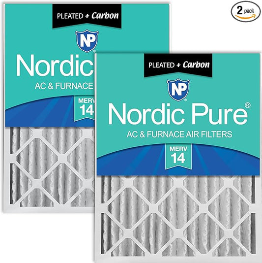 Nordic Pure 16x25x4 (15_1/2 x 24_1/2 x 3_5/8) Pleated Air Filters MERV 14 Plus Carbon 2 Pack