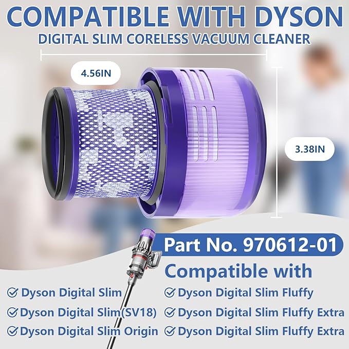 3 Packs SV18 Filter Replacement Compatible with Dyson Digital Slim/SV18 Replacement Spare Cordless Vacuum, Part No.970612-01 for Dyson Digital Slim Filter