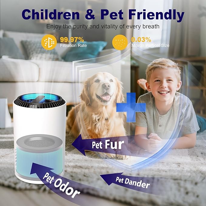 MK01 & MK06 True HEPA Filter Replacement Compatible with Aroeve MK01, MK06, ToLife TZ-K1 and Kloudi DH-JH01 Air Purifier, Pet Dander Version, Green, 3 Pack