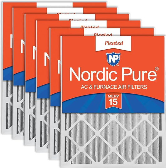 Nordic Pure 20x20x4 (19_1/2 x 19_1/2 x 3_5/8) Pleated MERV 15 Air Filters 6 Pack