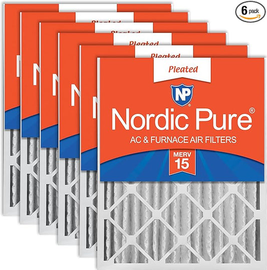 Nordic Pure 16x25x4 (15_1/2 x 24_1/2 x 3_5/8) Pleated MERV 15 Air Filters 6 Pack