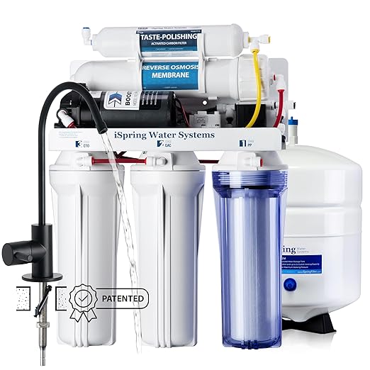 iSpring RCC7P-BLK, 5-Stage Reverse Osmosis System with Booster Pump, RO Water Filtration System, Sleek Black RO Faucet, TDS PFAS Removal, Patented Top-Mounted Faucet Design for Easy Installation