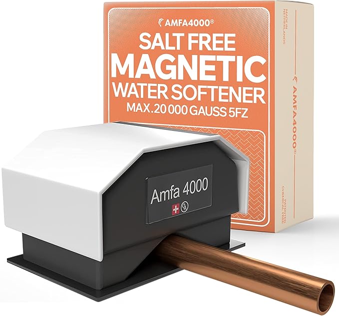 Amfa4000® Magnetic Salt-Free Whole House Water Softener System - 20000 G 5Fz, Hard Water Descaler, Compact Water Softener, Hard Water Conditioner for Whole House