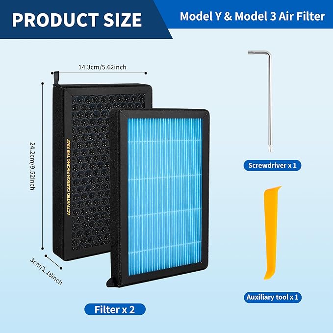 Cabin Air Filter for Tesla Model 3/Y 2016-2024 - 2 Pack, Upgraded Activated Carbon HEPA Replacement Filter