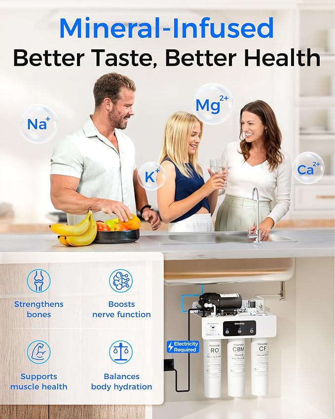 Waterdrop WD-T3-M Remineralization Reverse Osmosis Water Filter, NSF/ANSI 372 Certified, 9-Stage Undersink RO System, 450G Tankless RO Water Filtration System, 2:1 Pure to Drain, Plug-in Required