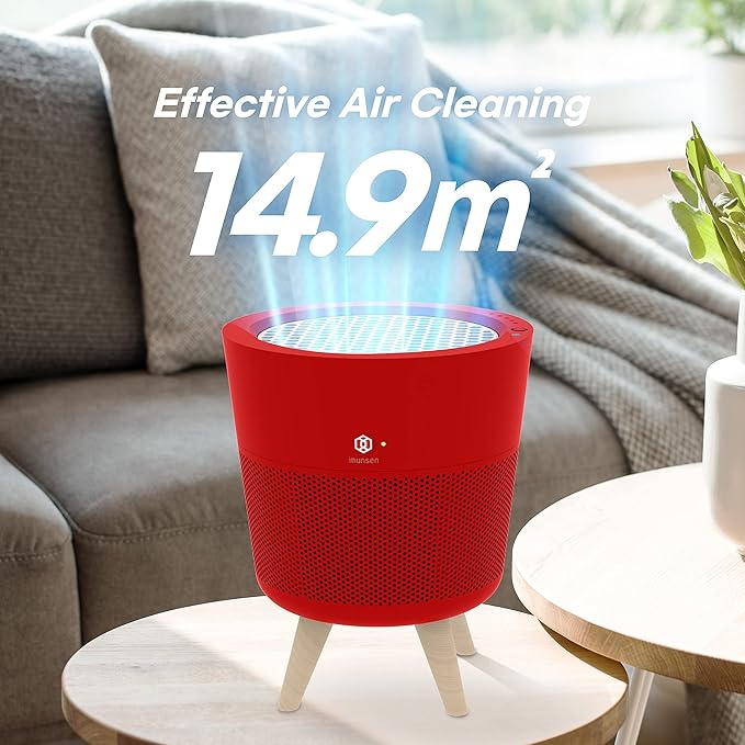 M-002R HEPA Air Purifier with H13 True HEPA Filter, Cypress Wood Filter, Auto Sleep Mode, Filters 99.97% Pollen, Smoke, Perfect for Office and Bedroom, Made in Korea - Red
