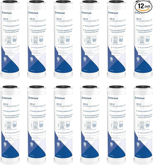 Pentair Pentek CBC-10 Carbon Water Filter, 10-Inch, Under Sink Carbon Block Replacement Cartridge with Bonded Powdered Activated Carbon (PAC) Filter, 10" x 2.5", 0.5 Micron, Pack of 12