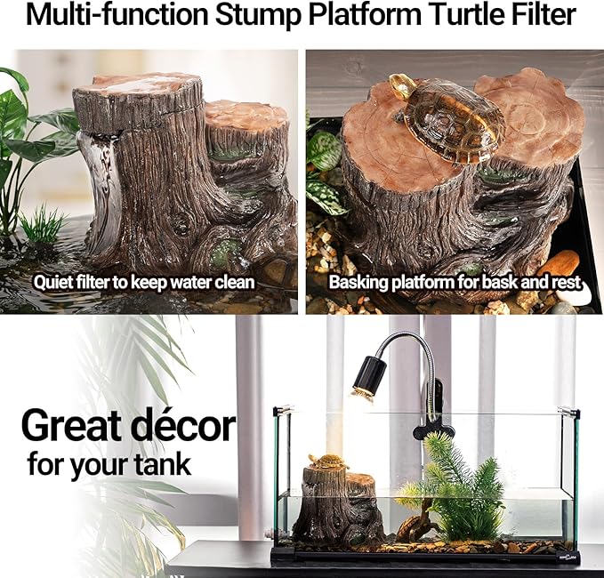 REPTI ZOO Turtle Tank Filter, 45GPH Aquarium Filter with Basking Platform Flow Adjustable Turtle Filter with Multi-Layer Filtration for Up to 10 Gallon