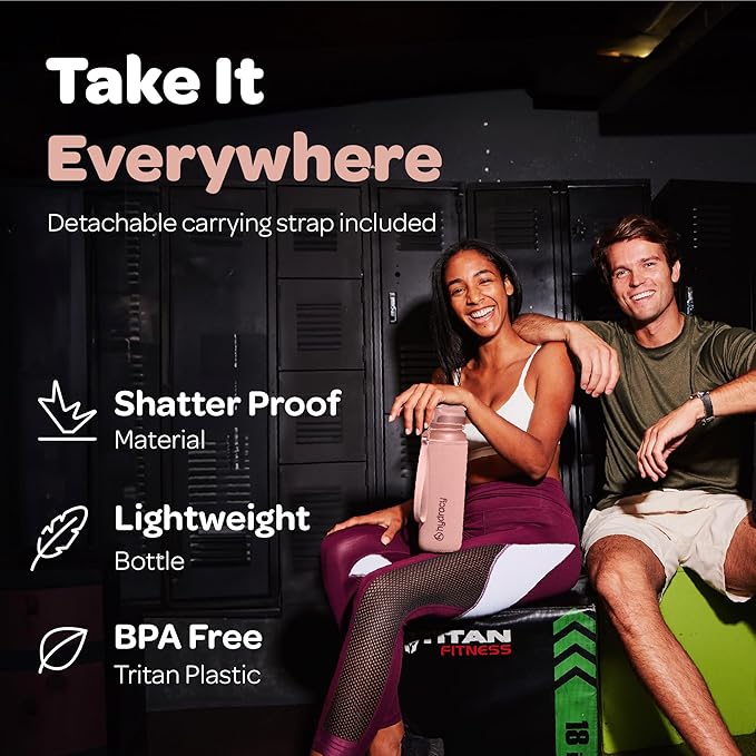 Hydracy Water Bottle with Time Marker -Large BPA Free Water Bottle & No Sweat Sleeve -Leak Proof Gym Bottle with Fruit Infuser Strainer & Times to Drink -Ideal for Fitness Sports & Outdoors