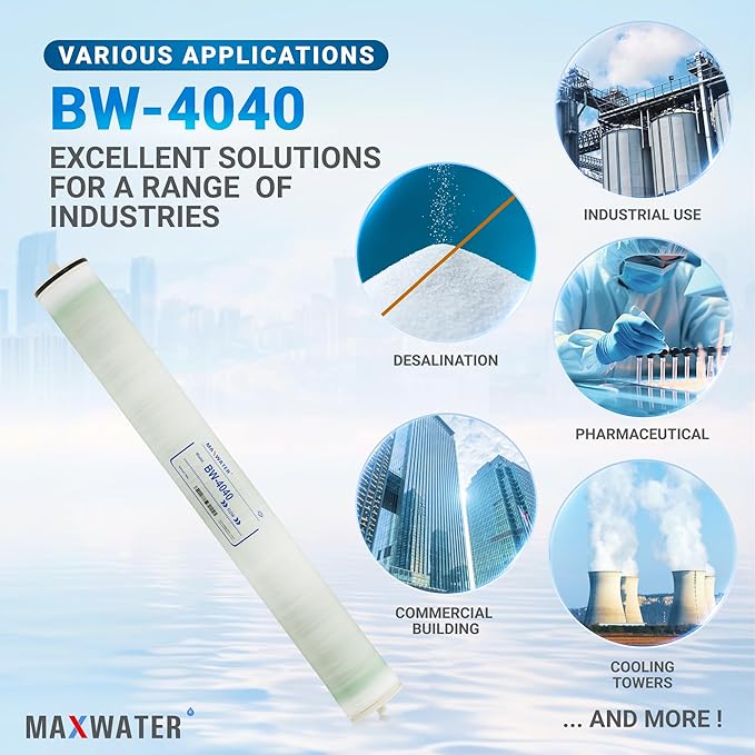 Max Water 4" x 40" BW-4040 2400 GPD Brackish Water RO Membrane Perfect for Car Wash, Whole House & Industrial Applications | Compatible with AG4040FF, RE4040-BE and more for Versatile Water Solutions