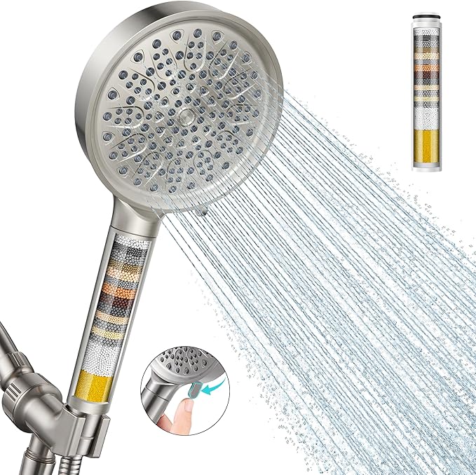 Cobbe Filtered Shower Head with Handheld, 6 Spray Modes, Water Softener Filters - Remove Chlorine, Reduce Dry Skin - Brushed Nickel