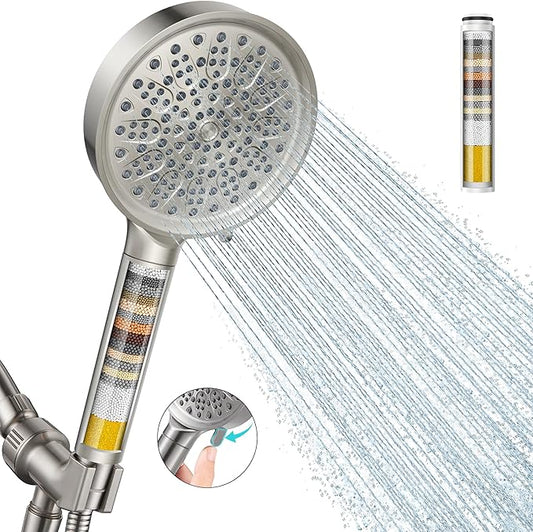 Cobbe Filtered Shower Head with Handheld, 6 Spray Modes, Water Softener Filters - Remove Chlorine, Reduce Dry Skin - Brushed Nickel