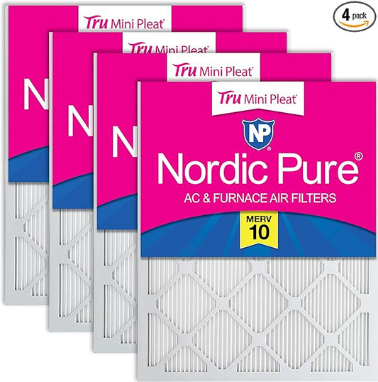 Nordic Pure 20x20x1 (Actual Size: 19 1/2 x 19 1/2 x 3/4) Tru Mini Pleat MERV 10 AC Furnace Air Filters – 2.5X More Media for Longer-Lasting, High-Efficiency Filtration - 4 Pack