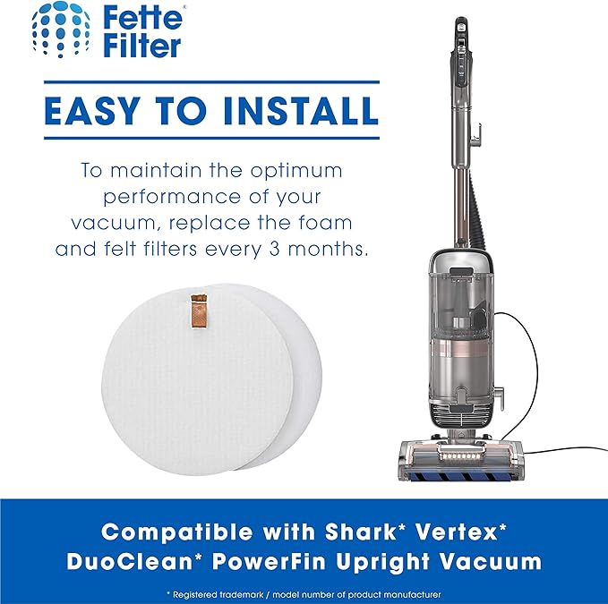Fette Filter - 3 Pack of Foam & Felt Filter Kit Compatible with Shark Vertex DuoClean PowerFin Upright Vacuum Cleaners Models AZ2000, AZ2000W, AZ2002 Compare to Part # XFFKAZ2000