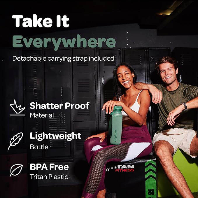 Hydracy Water Bottle with Time Marker -Large BPA Free Water Bottle & No Sweat Sleeve -Leak Proof Gym Bottle with Fruit Infuser Strainer & Times to Drink -Ideal for Fitness Sports & Outdoors