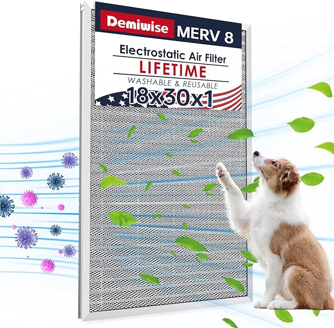 18x30x1 Electrostatic Air Filter, 8 Stage Washable Aluminum AC/HVAC Furnace Filter Replacement, Reusable Permanent Air Filter, Lasts a Lifetime, Easy to Install(Actual Size:17.76x29.60x0.82)