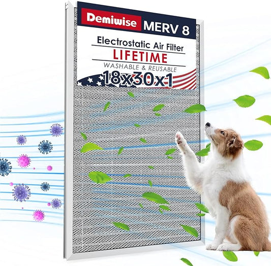 18x30x1 Electrostatic Air Filter, 8 Stage Washable Aluminum AC/HVAC Furnace Filter Replacement, Reusable Permanent Air Filter, Lasts a Lifetime, Easy to Install(Actual Size:17.76x29.60x0.82)