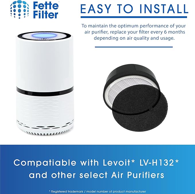 Fette Filter - Premium H13 True HEPA Replacement Filter compatible with Levoit Air Purifier LV-H132 Also Compatiable with other select Air Purifiers see listing for details Pack of 4
