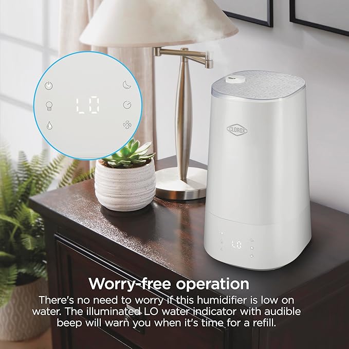Clorox Air Humidifier for BedRoom with UV LED Light to Reduce Germs and Bacteria, Whisper Quiet, 4L Water Tank for up to 40 Hours of Continuous Steam, Ultra Clean Cool Mist, White (11080)