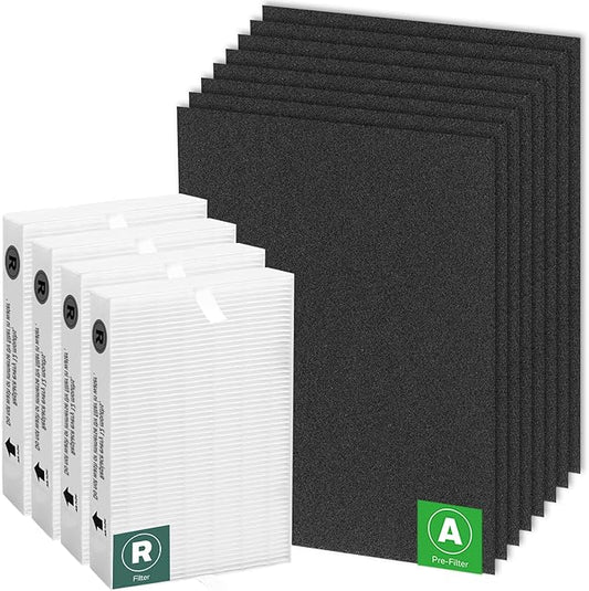 APPLIANCEMATES HPA100 Replacement Filters for Honeywell HRF-ARVP100 Series Air Purifier HPA094 HPA101 HPA104 HPA105 HPA106 HPA3100 HPA5100 and HPA5150, 4 HEPA R and 8 Carbon Pre-Cut Pre-Filters A