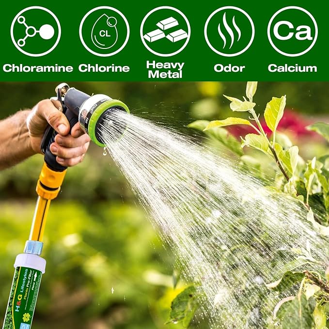 H&G lifestyles Garden Hose Water Filter for Chlorine Chloramine,Garden Hose Filter for Hard Water Plant,Catalytic Carbon KDF Resin,Soften Water, 3/4" GHT, Up to 10,000 Gallons