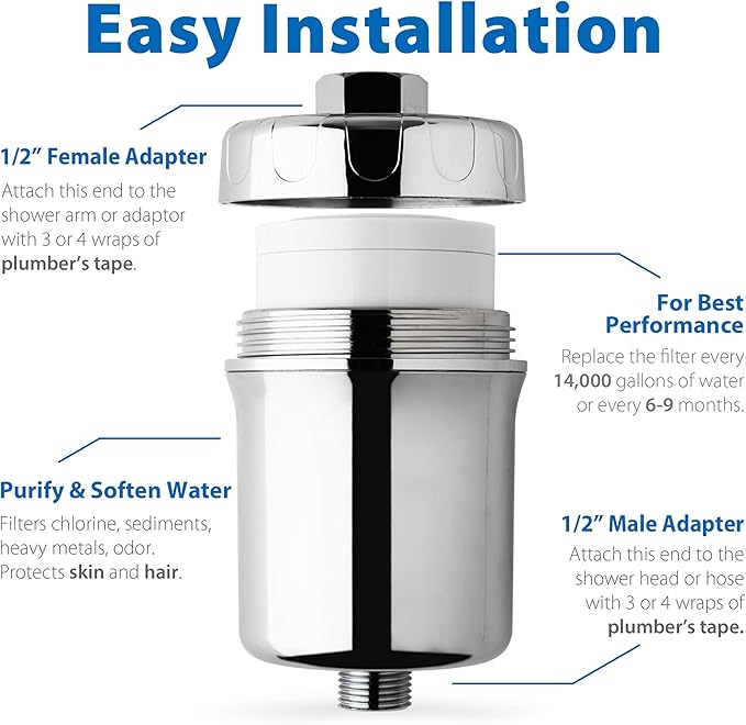 iSpring FSF1 15-Stage Universal Shower Filter Replacement Cartridge, Removes Chlorine, Sediment, Heavy Metal, and Odor, Improves Conditions of Skin, Hair, and Nails, High Output No Clog, White
