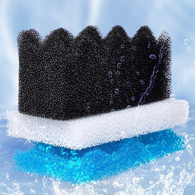 6 Pcs Aquarium Filters Bio Sponge Sets Compatible with fluval 106/107, Including 2 Blue 2 White 2 Black Bio Sponge for Replacement Filter Media Kit