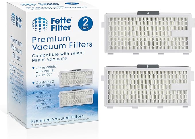 Fette Filter - HEPA Filters Compatible with Miele AirClean SF-HA 50 Filter for Model # S4, S5, S6, S8, S8000, S8999, S6000, S6999, S5000, S5999, S4000, S4999, Complete C2 & C3 (Pack of 2)