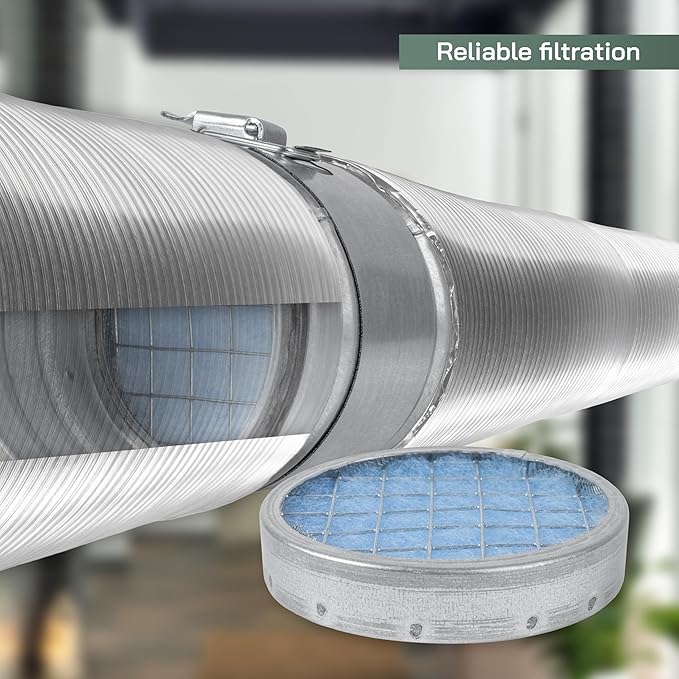 Vent Systems 4" Filter Replacement - Duct Filter - G4 Class Filtration Purifier System with Steel Mesh Screen - Air Vent Filters for Dust Collection/Air Purification - Rigid/Flexible Vent Hose
