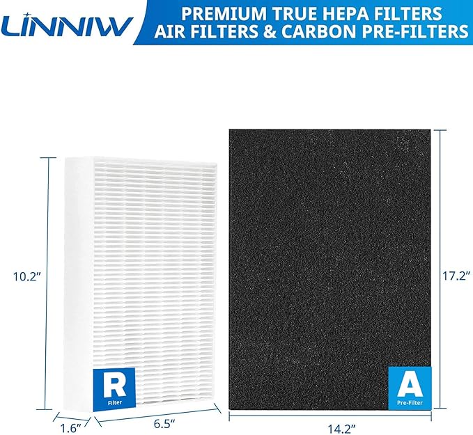 HPA300 HEPA Filter Replacement for Honeywell HPA300, HPA200, HPA100, HPA090 Series Air Purifiers, Replace #HRF-R3, #HRF-R2, #HRF-R1 (6 Ture HEPA Filter R + 8 Activated Carbon Pre-Filter)