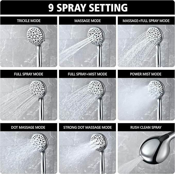 SUMERAIN Shower Filter Head for Hard Water - 9-Spray Modes Shower Head with Filters, FOF Scale Prevention & Vitamin C Skin Care, 3-Month Replacement Filter (Fits Arizona/Texas/California) Chrome