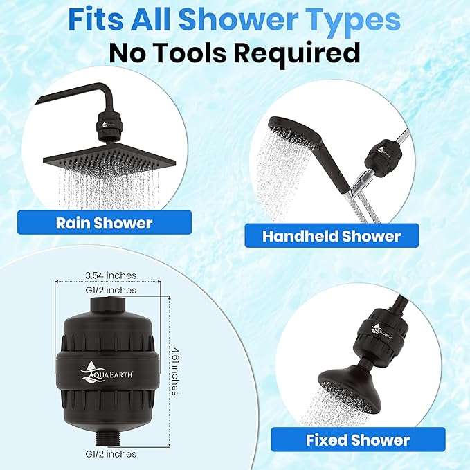 Aqua Earth Shower Head Filter For Hard Water Oil Bronze 20 Stages to Remove Chlorine Fluoride Water Softener Coconut Shell Activated Carbon Reduces Dry Itchy Skin Heavy Metals Other Sediments