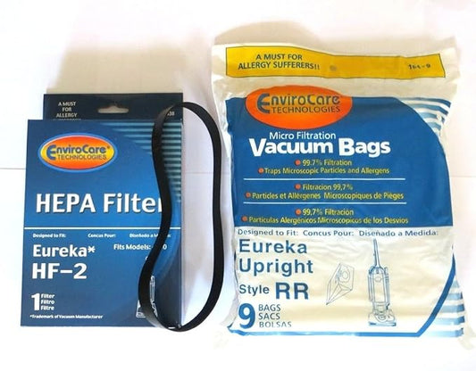 EnviroCare Replacement Vacuum Cleaner Filter and Bag kit Designed to fit Eureka RR Uprights and HF-2 HEPA Filters with 1 belt