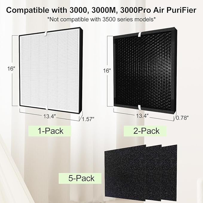 8 Pack 3000 Replacement Filters Compatible with 3000 Series,1Filter + 2 Activated Carbon Filter + 5 Pre-Filters