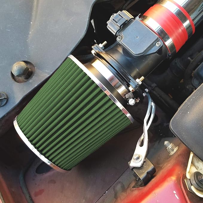 Mortar Aftermarket Auto Air Filter – 6 In Flange ID Car Enthusiast Class Universal Cold Air Intake Gulps in More Air for More Engine Power & Passionate Induction Sound, Length 8 In, Green