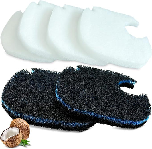 6 Pack Replacement Cotton White Floss and Activated Carbon Sponge Bio Filter Pads Refill for AMOSIJOY Aquarium Canister Filter, Compatible with PONDFORSE Canister Filter (Small for 172/225/265GPH)